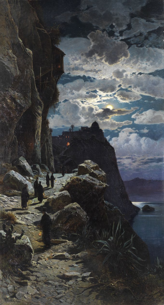 Processione di monaci verso il monastero del Monte Athos da Hermann David Salomon Corrodi