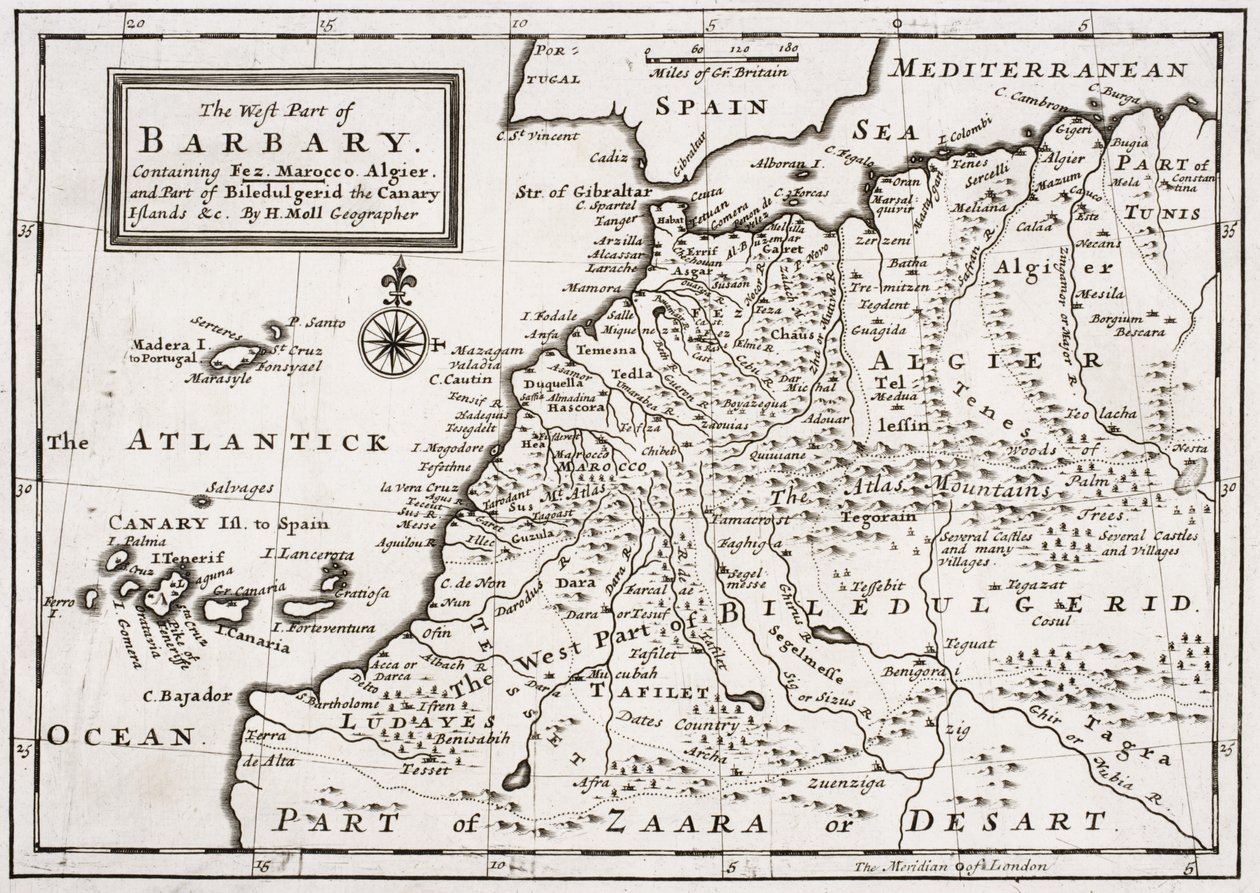 Mappa della parte occidentale della Barberia, c.1720 da Hermann Moll