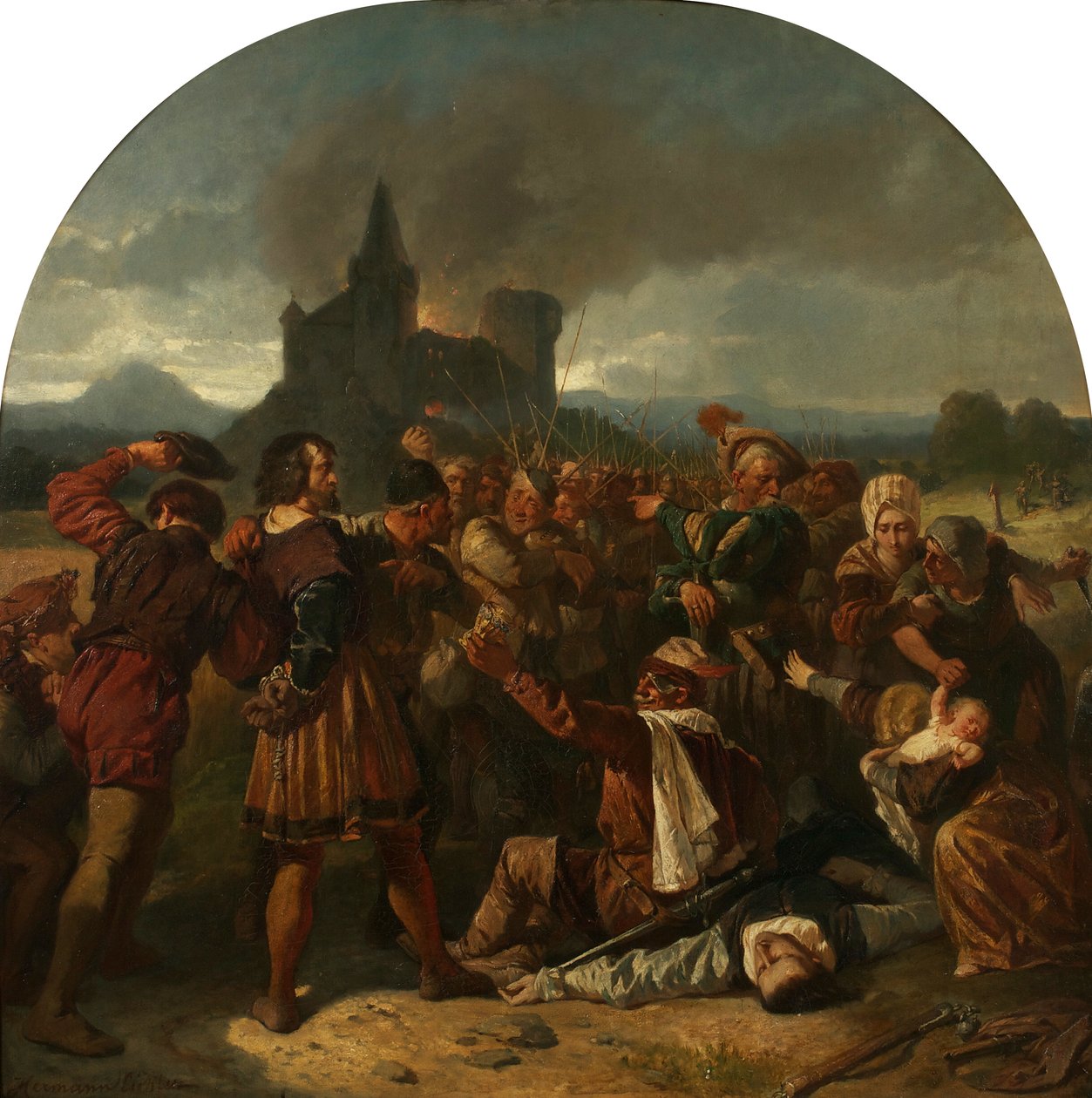 Episodio della guerra dei contadini tedeschi (Conte Helfenstein ai piedi del suo castello in fiamme, deriso dai contadini) da Hermann Eichler