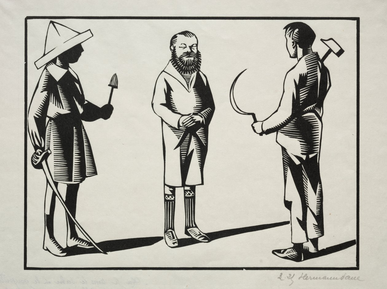 Io! tengo la sciabola e il bastone; tu la falce, il martello e il pastello. È la barba. da Hermann Paul