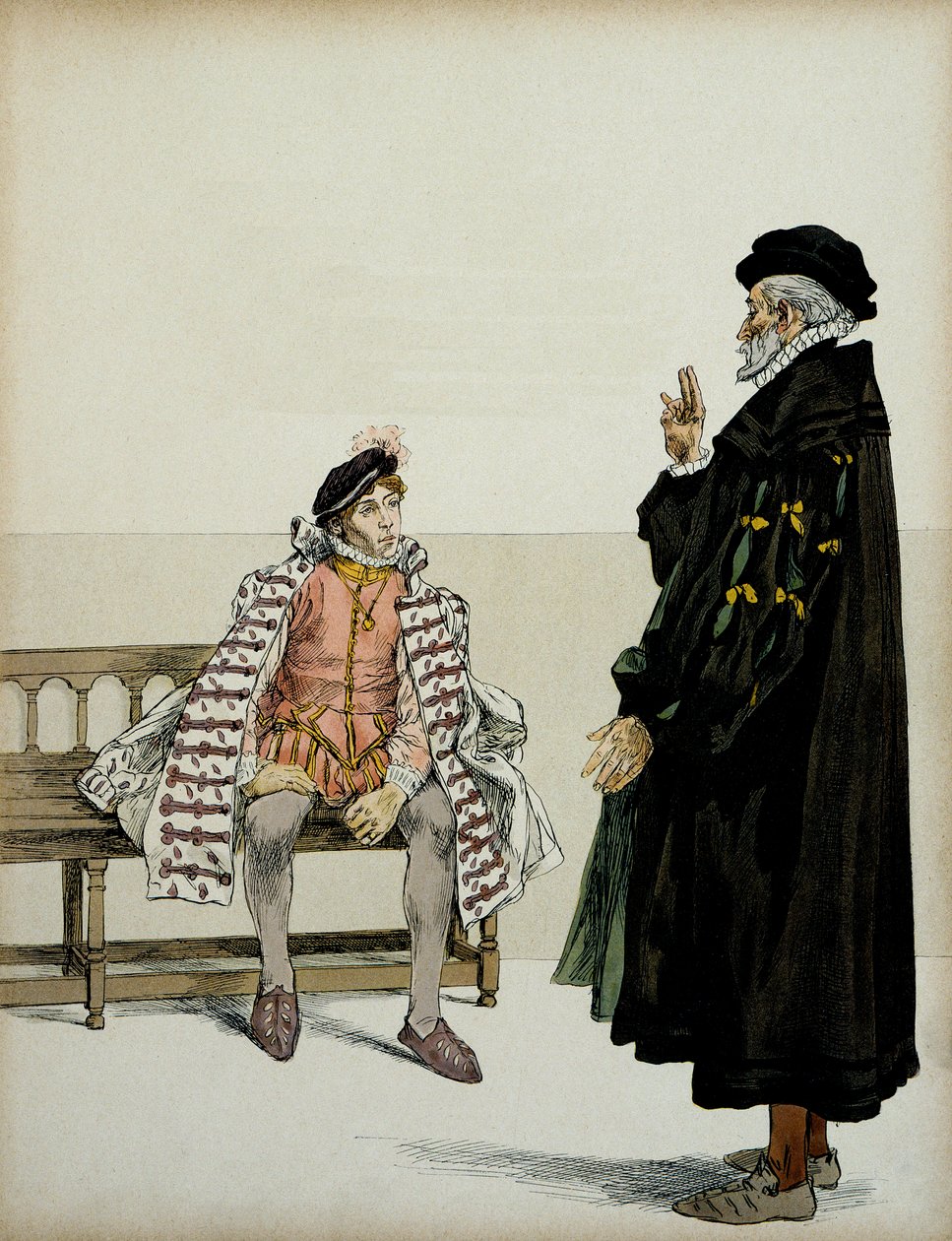 Enrico IV (1553-1610) davanti al suo professore La Gaucherie. Illustrazione di Hermann Vogel (1856-1918) in "Enrico IV" da Hermann Vogel