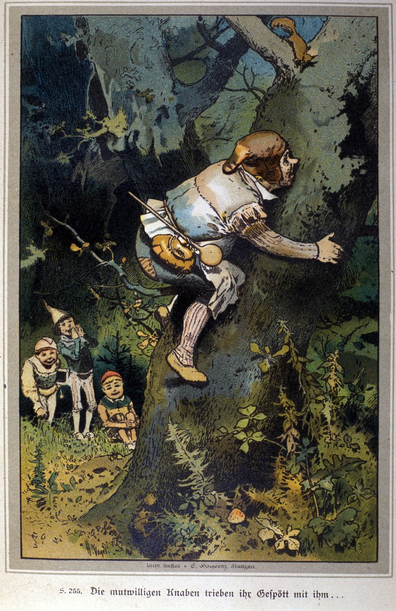 Il ragazzo audace era lo zimbello di tutti. Racconto dei fratelli Jacob Grimm (1785-1863) e Wilhelm Grimm (1786-1859). Illustrazione di Vogel. da Hermann Vogel