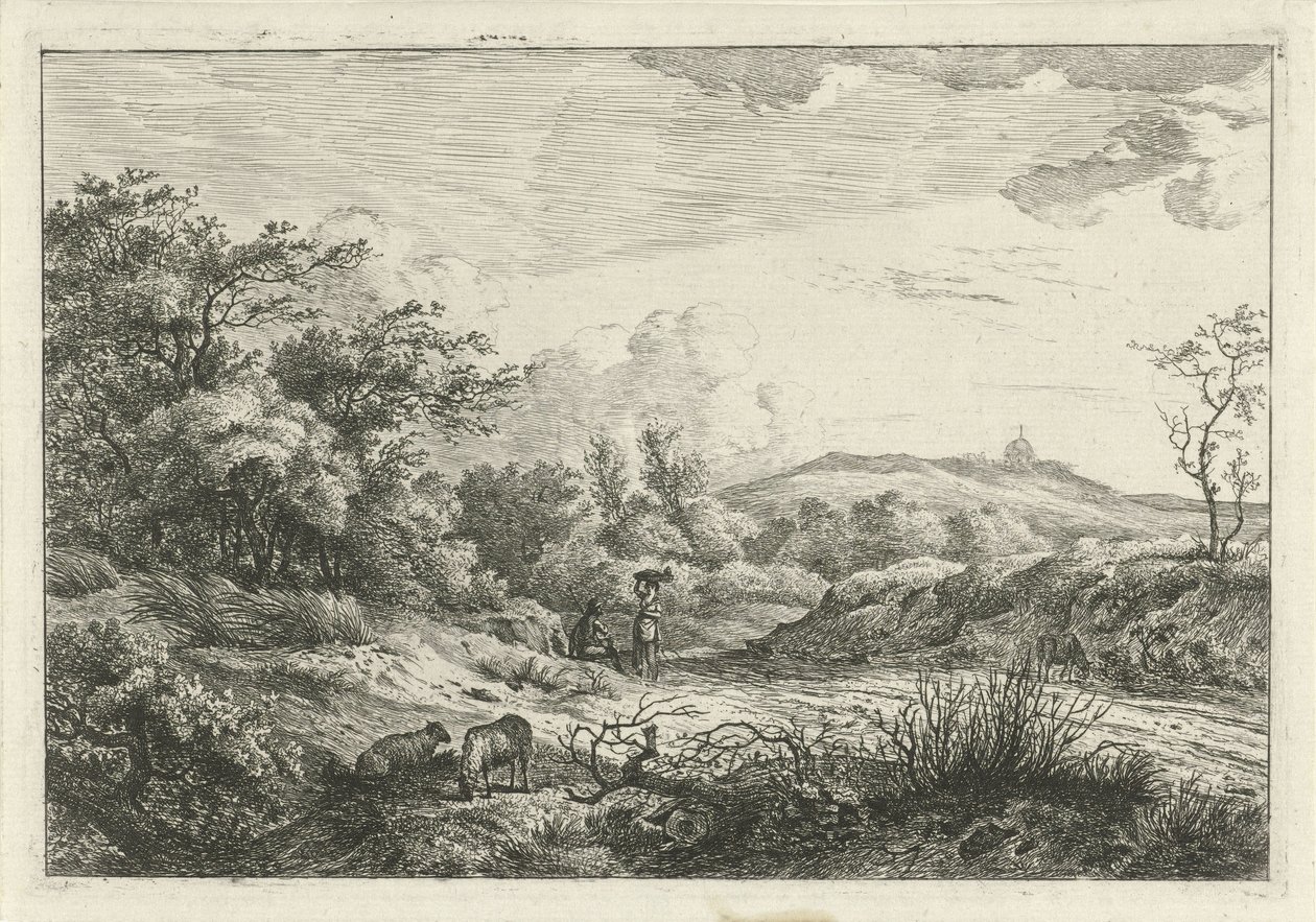Paesaggio con pastore e donna da Hermanus Fock