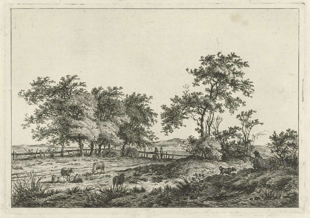 Paesaggio con disegnatore e cane da Hermanus Fock