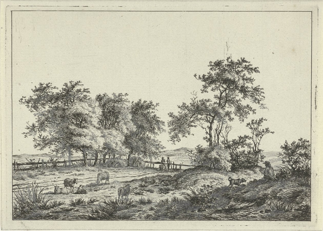 Paesaggio con disegnatore e cane da Hermanus Fock