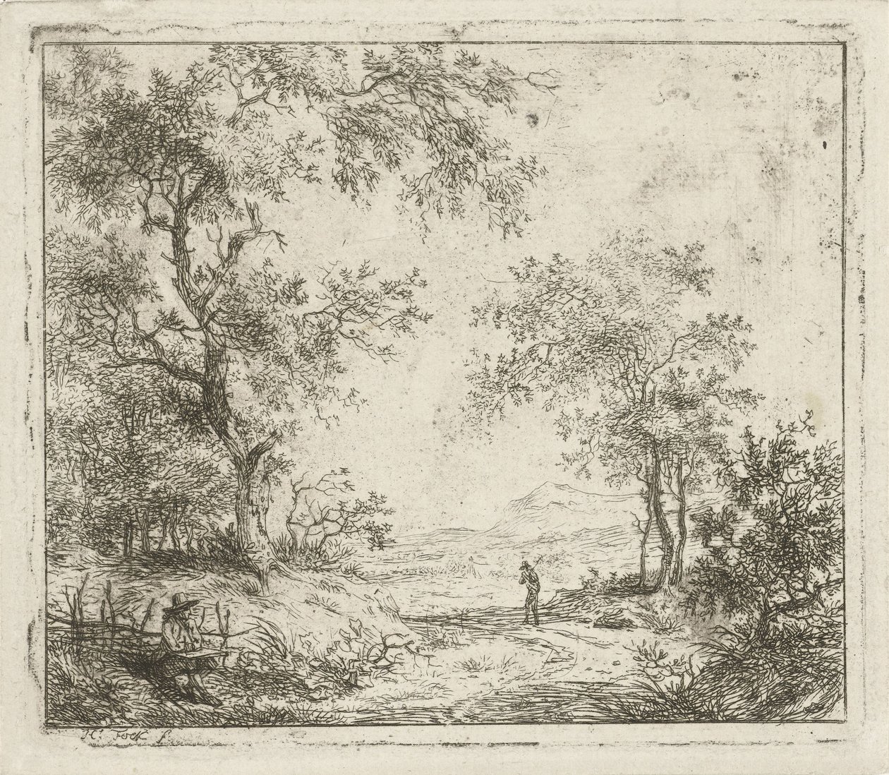 Paesaggio con disegnatore e passeggiatore da Hermanus Fock
