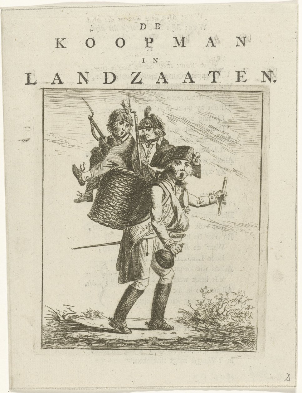 Foglio di canzone e caricatura con soldati, Caricatura di Guglielmo V, Il mercante di Landzaaten da Hermanus Fock