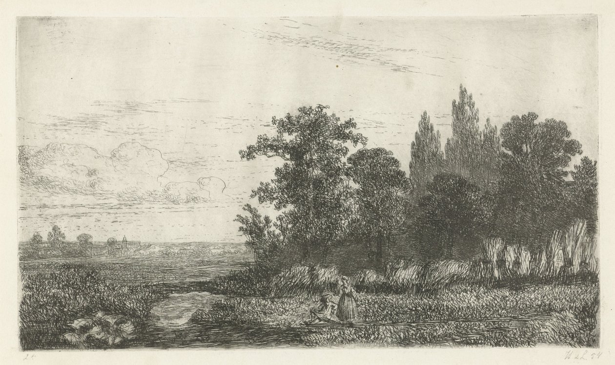 Uomo e donna vicino a un ruscello al margine del bosco da Hermanus Jan Hendrik van Rijkelijkhuysen