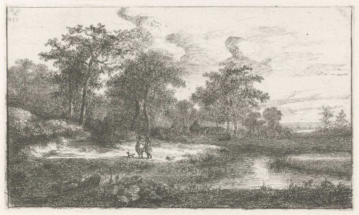 Due cacciatori presso uno stagno da Hermanus Jan Hendrik van Rijkelijkhuysen