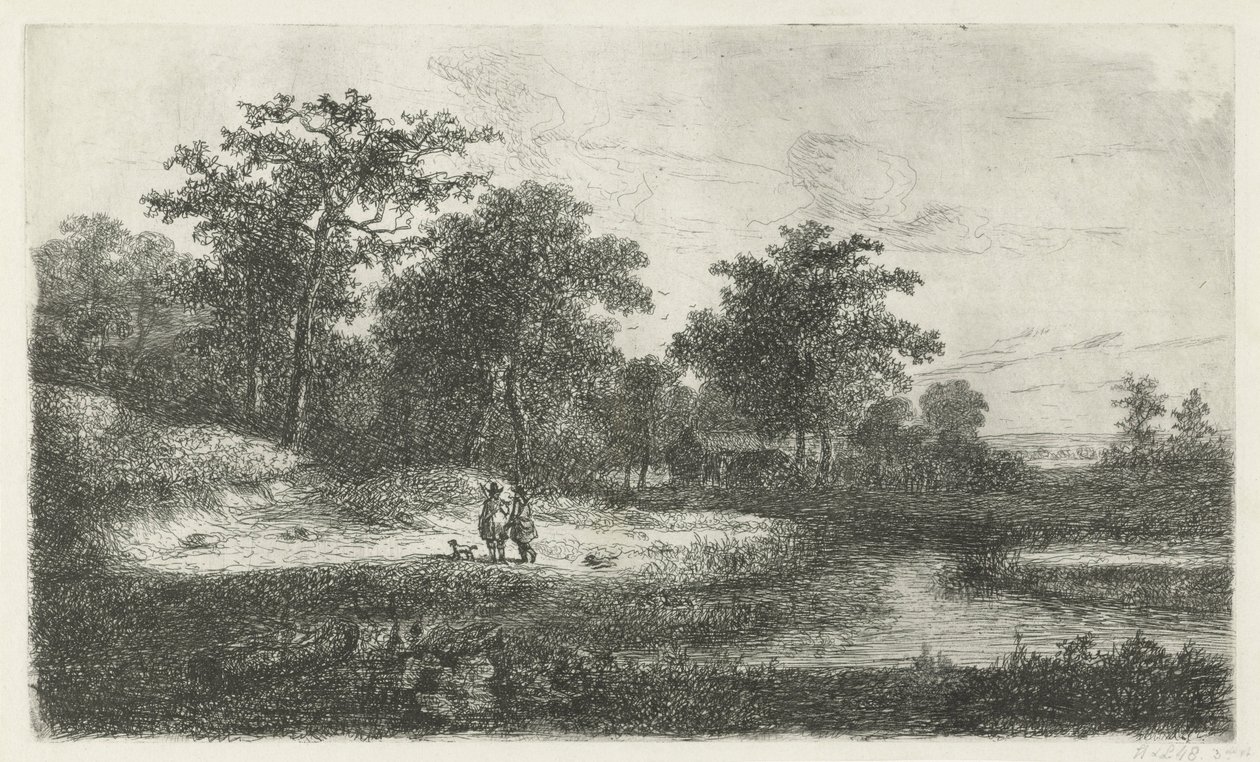 Due cacciatori presso uno stagno da Hermanus Jan Hendrik van Rijkelijkhuysen