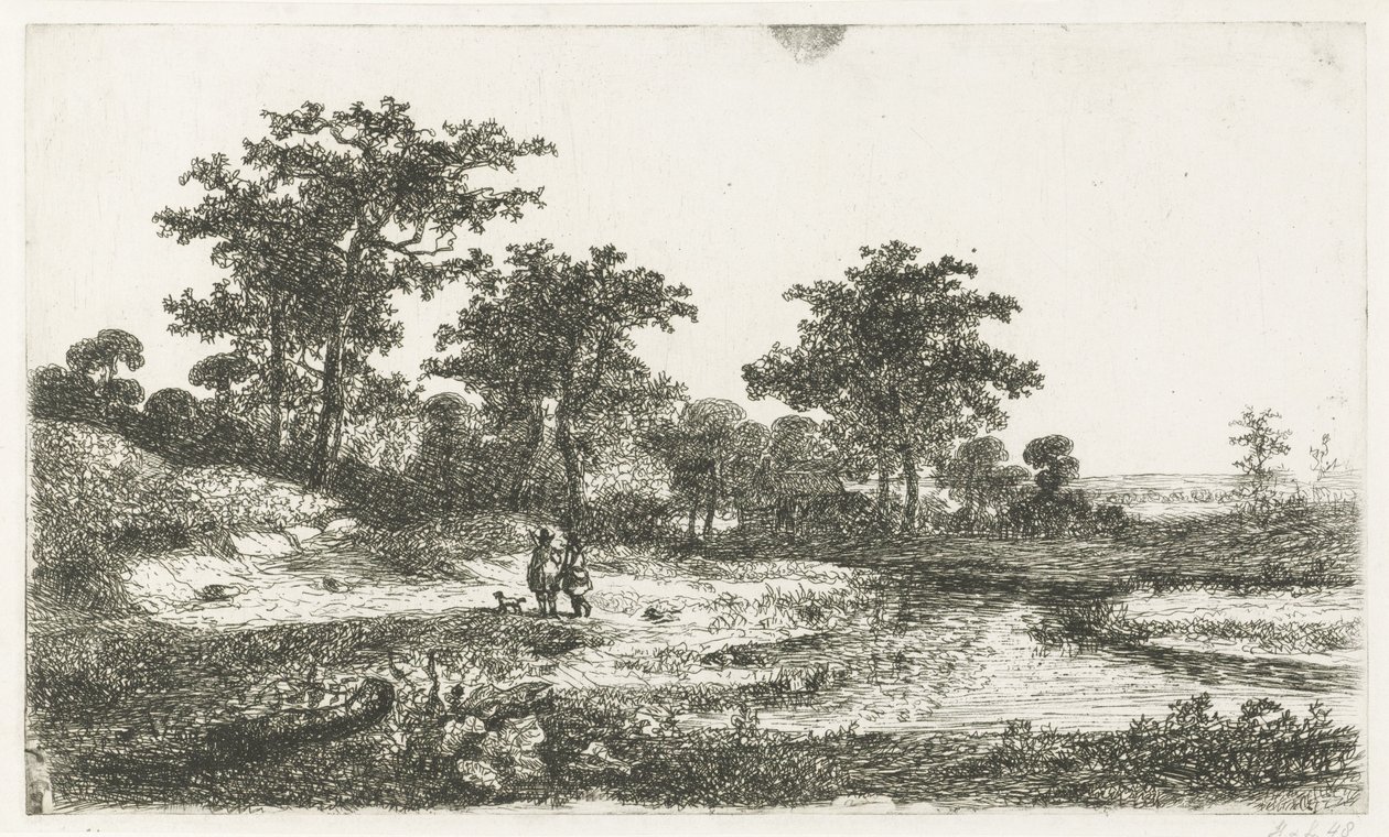 Due cacciatori presso uno stagno da Hermanus Jan Hendrik van Rijkelijkhuysen