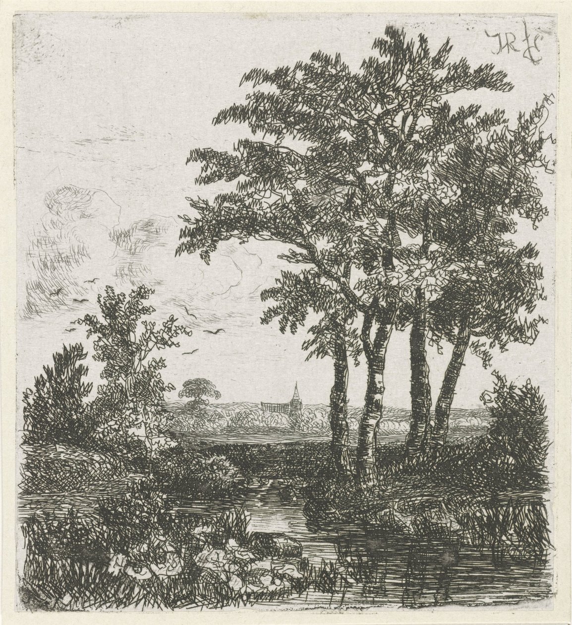 Quattro alberi lungo un fossato da Hermanus Jan Hendrik van Rijkelijkhuysen