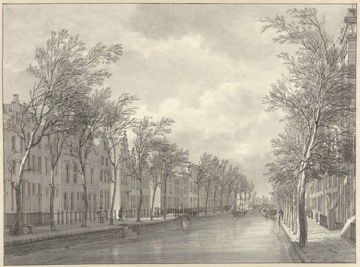 Veduta del Rapenburg a Leida dal Ponte Verde, 1807 da Hermanus Numan (signed by artist)