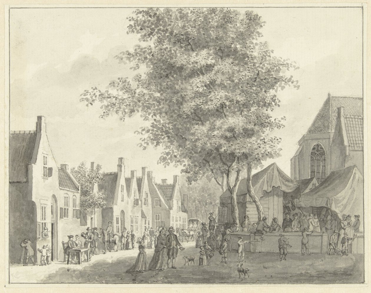 Mercato nel villaggio di Valkenburg da Hermanus Petrus Schouten