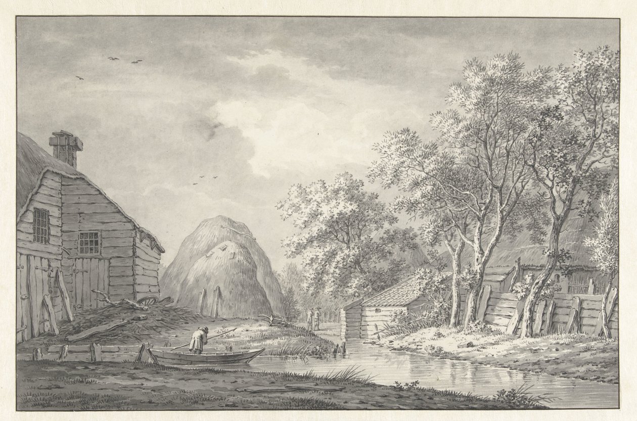 Veduta di un canale con un pescatore da Hermanus van Brussel