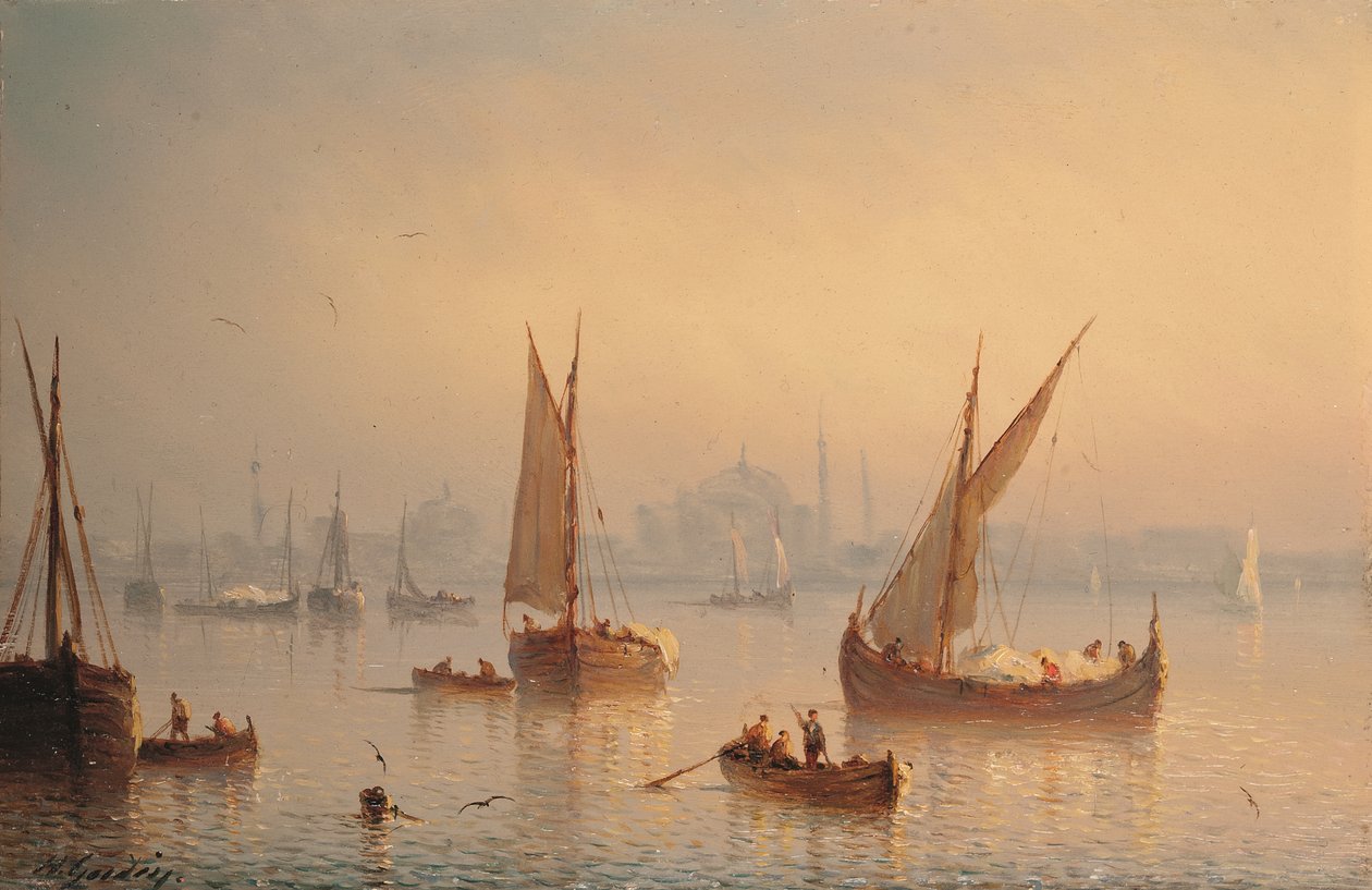Imbarcazioni sul Bosforo, Moschea di Santa Sofia sullo sfondo da Herminie or Henriette (fl.1849 53) Gudin