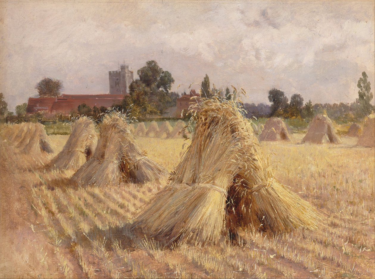 Covoni di grano presso la chiesa di Bray da Heywood Hardy