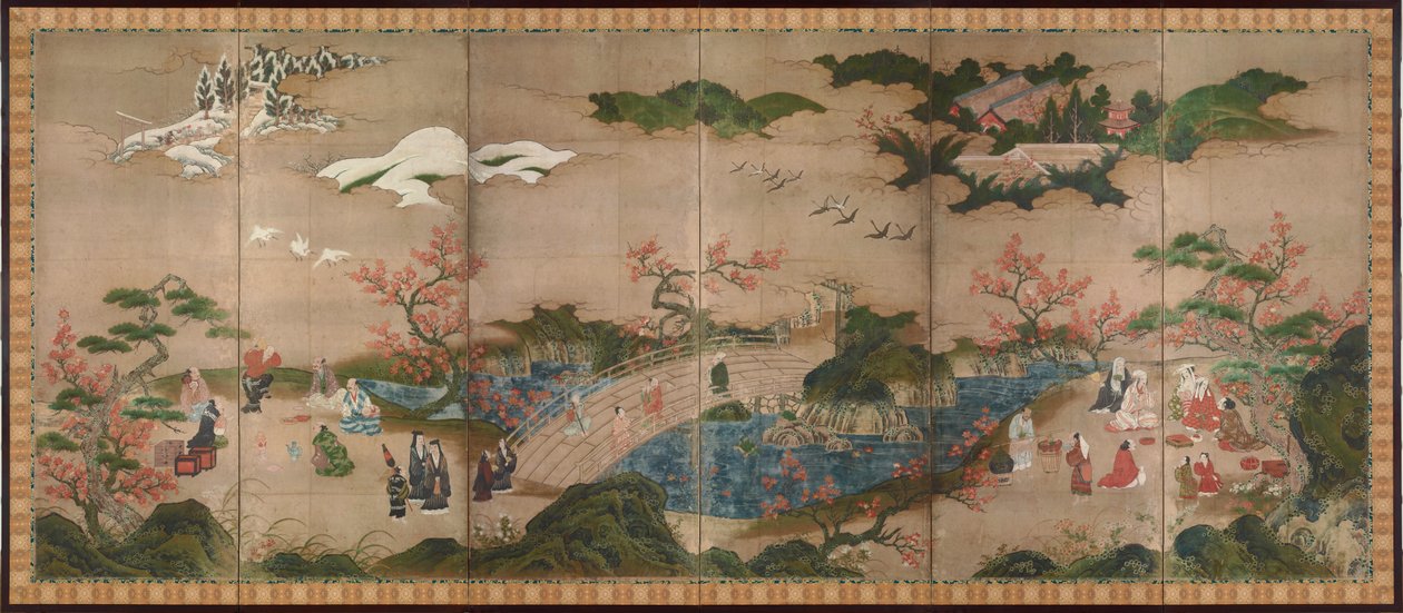 Gli spettatori degli aceri - Paravento a sei pannelli - Opera di Kano Hideyori (attivo 1565-1576) da Hideyori Kano