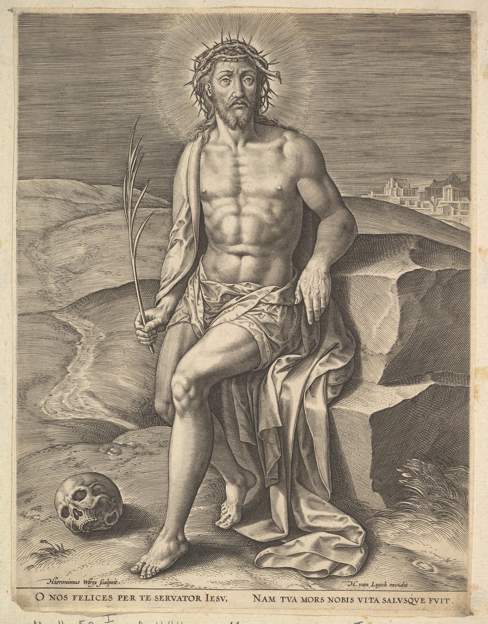 Cristo seduto sulla pietra fredda, prima del ca. 1586 da Hieronymous Wierix