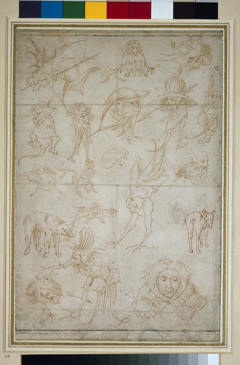 Studi grotteschi (recto), XV secolo da Hieronymus Bosch