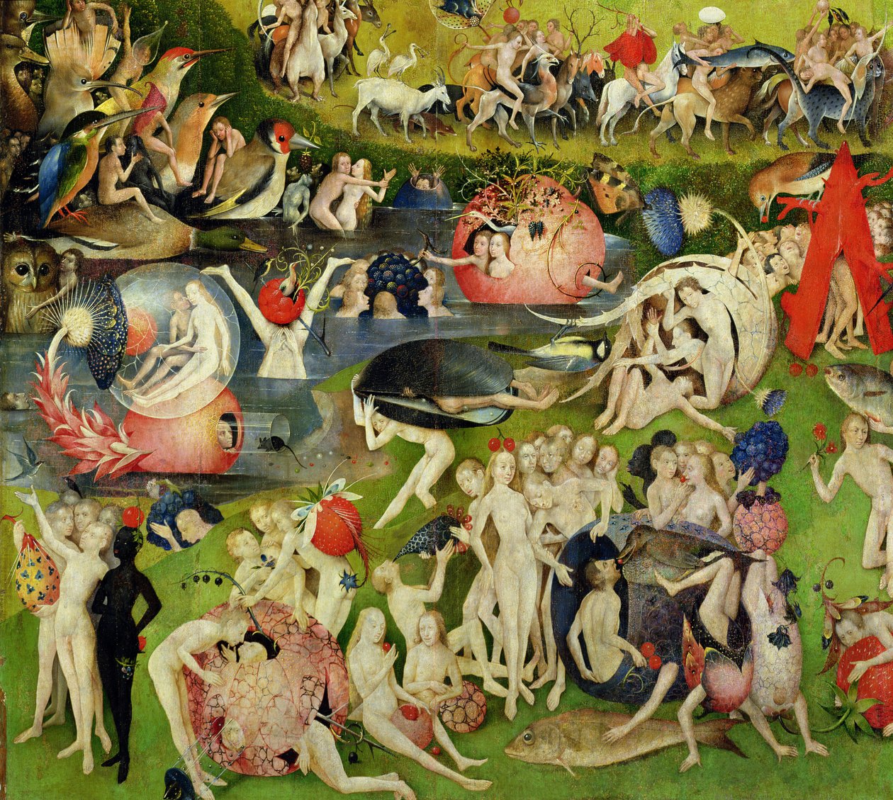 Il Giardino delle Delizie: Allegoria del Lusso, pannello centrale del trittico, c.1500 (dettaglio) da Hieronymus Bosch