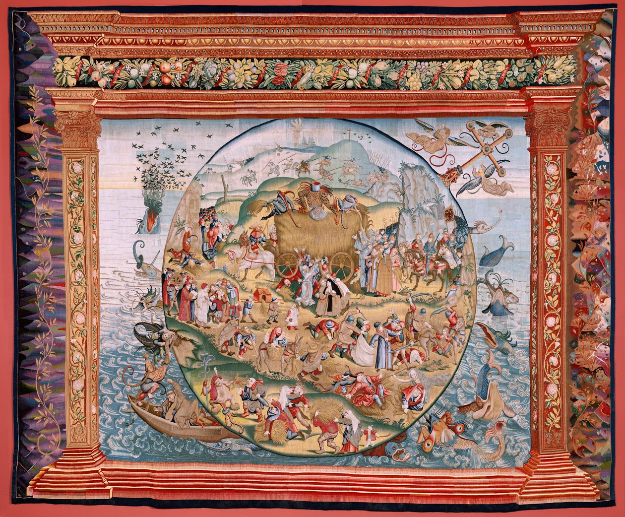 Arazzo fiammingo. Serie Quattro arazzi dopo Hieronymus Bosch. Tribolazioni della vita umana. Terzo arazzo della serie. Modello Ispirato dall