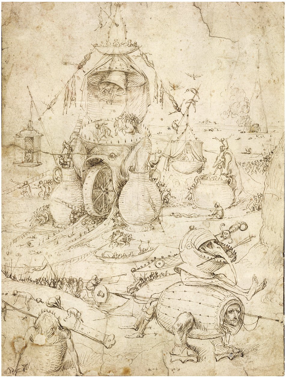 Paesaggio infernale di Bosch, Hieronymus (c. 1450-1516). Penna, inchiostro indiano marrone su carta, c. 1500, Collezione privata da Hieronymus Bosch