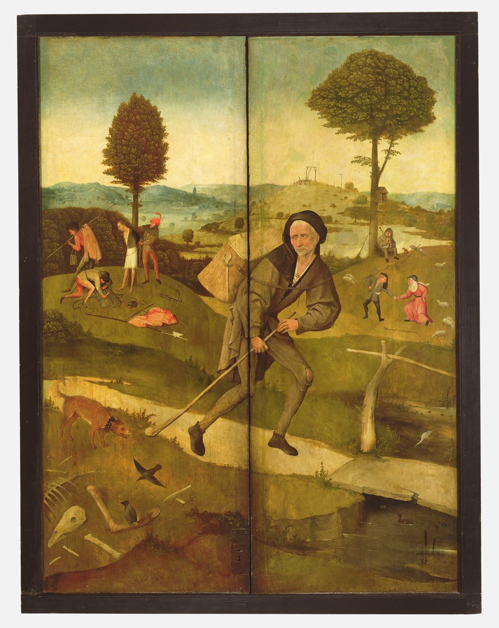 Il carro di fieno, con pannelli chiusi che mostrano Everyman che cammina sul sentiero della vita da Hieronymus Bosch