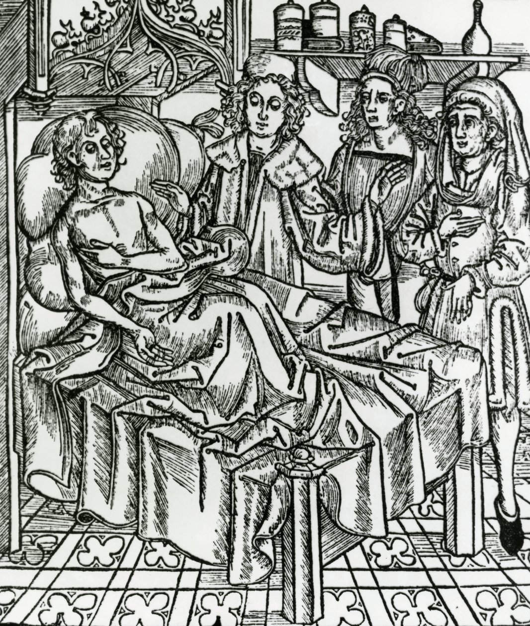 Dottori che esaminano un lebbroso da Hieronymus Brunschwig