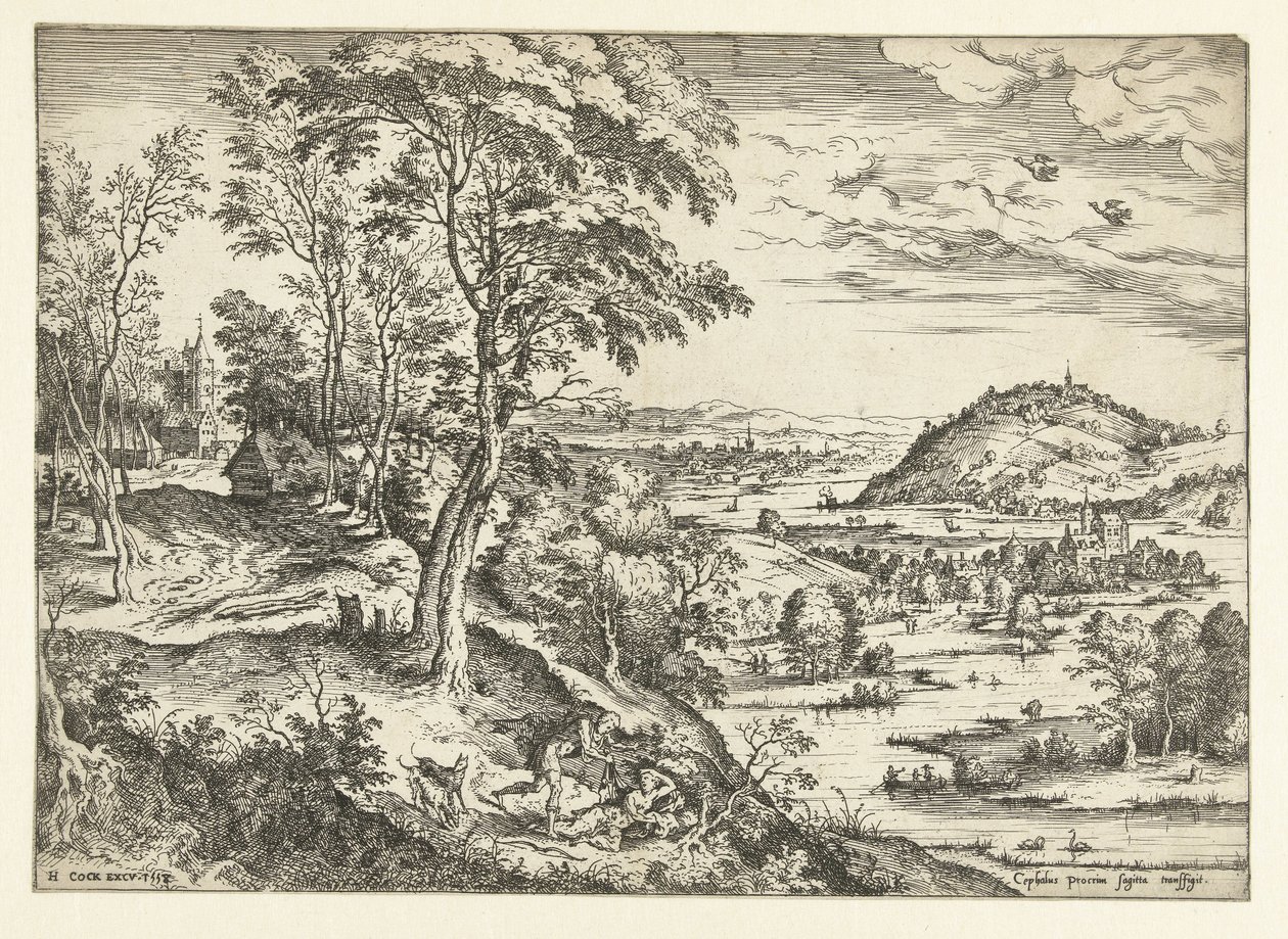 Cefalo e Procri (serie: Paesaggi con scene bibliche e mitologiche) da Hieronymus Cock