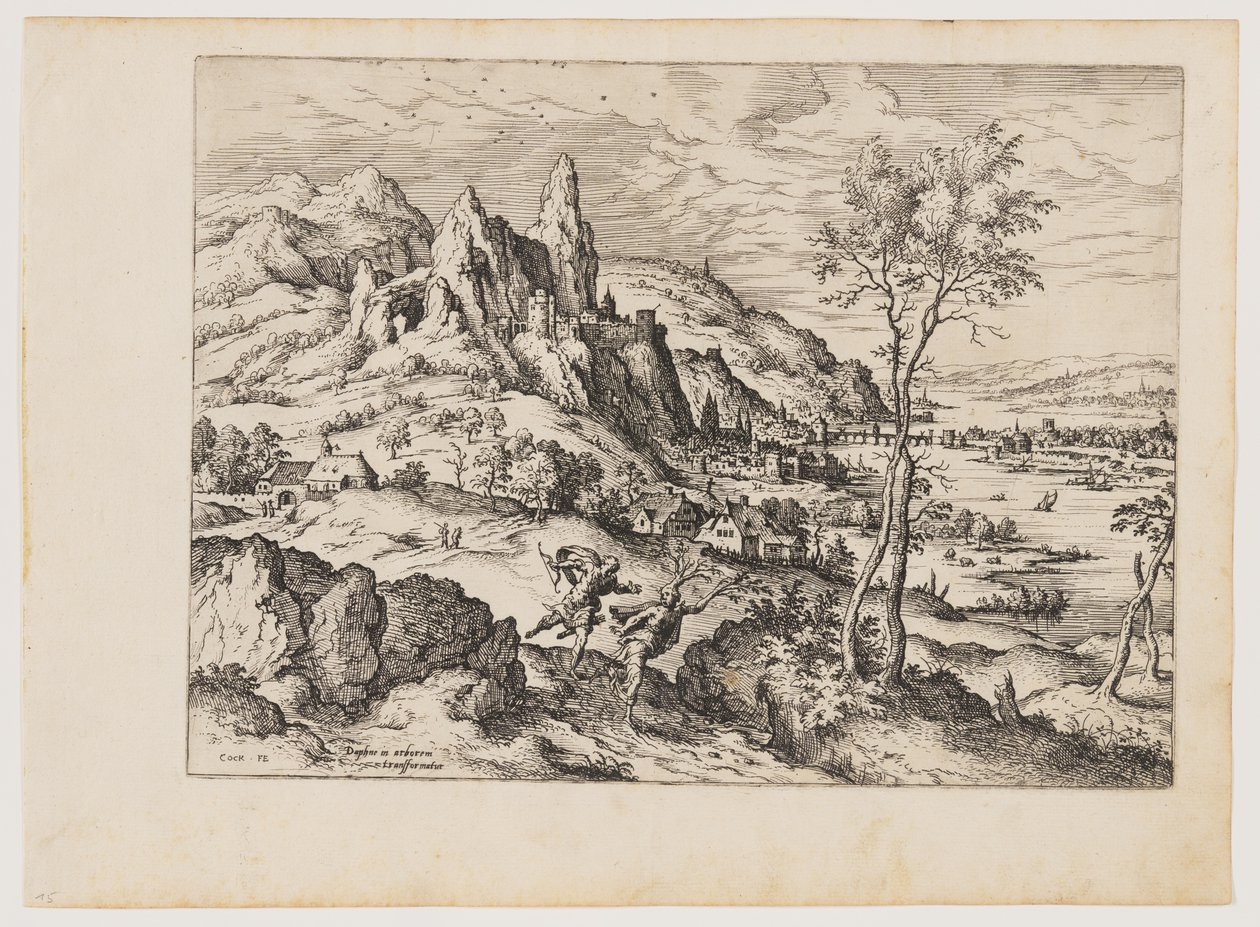 Dafne perseguitata da Apollo, da Paesaggi con scene bibliche e mitologiche da Hieronymus Cock