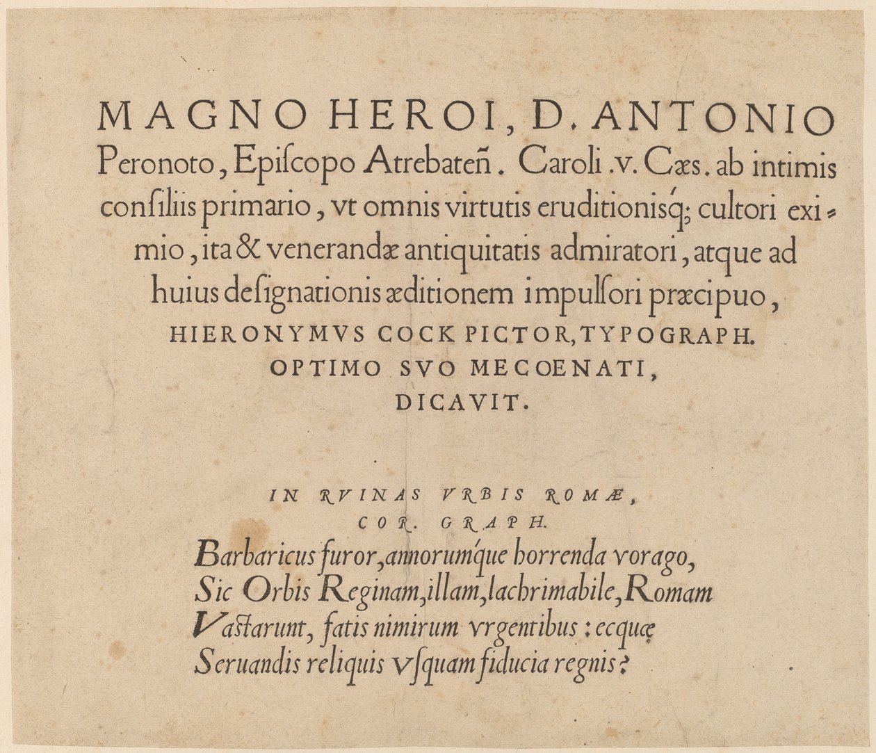Pagina di dedica da Hieronymus Cock