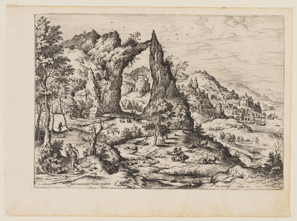Giuda e Tamar, da Paesaggi con scene bibliche e mitologiche da Hieronymus Cock
