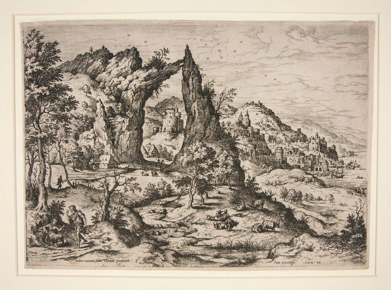 Giuda e Tamar, da Paesaggi con scene bibliche e mitologiche da Hieronymus Cock