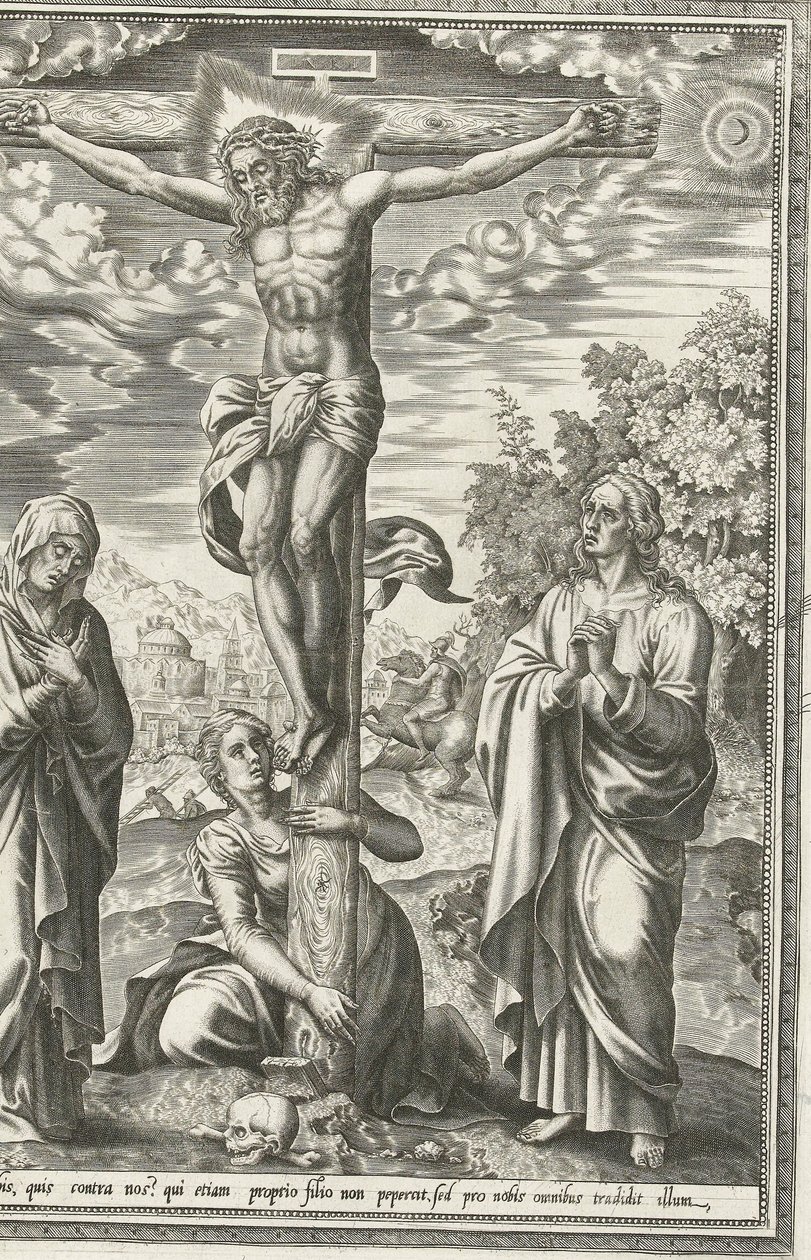 Crocifissione con Maria, Giovanni Battista e Maria Maddalena da Hieronymus Cock