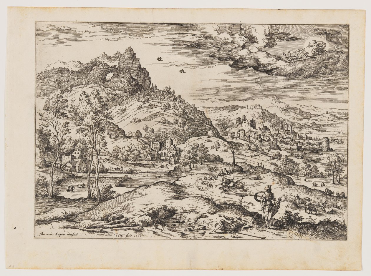 Mercurio con la testa di Argo in mano, da Paesaggi con scene bibliche e mitologiche da Hieronymus Cock