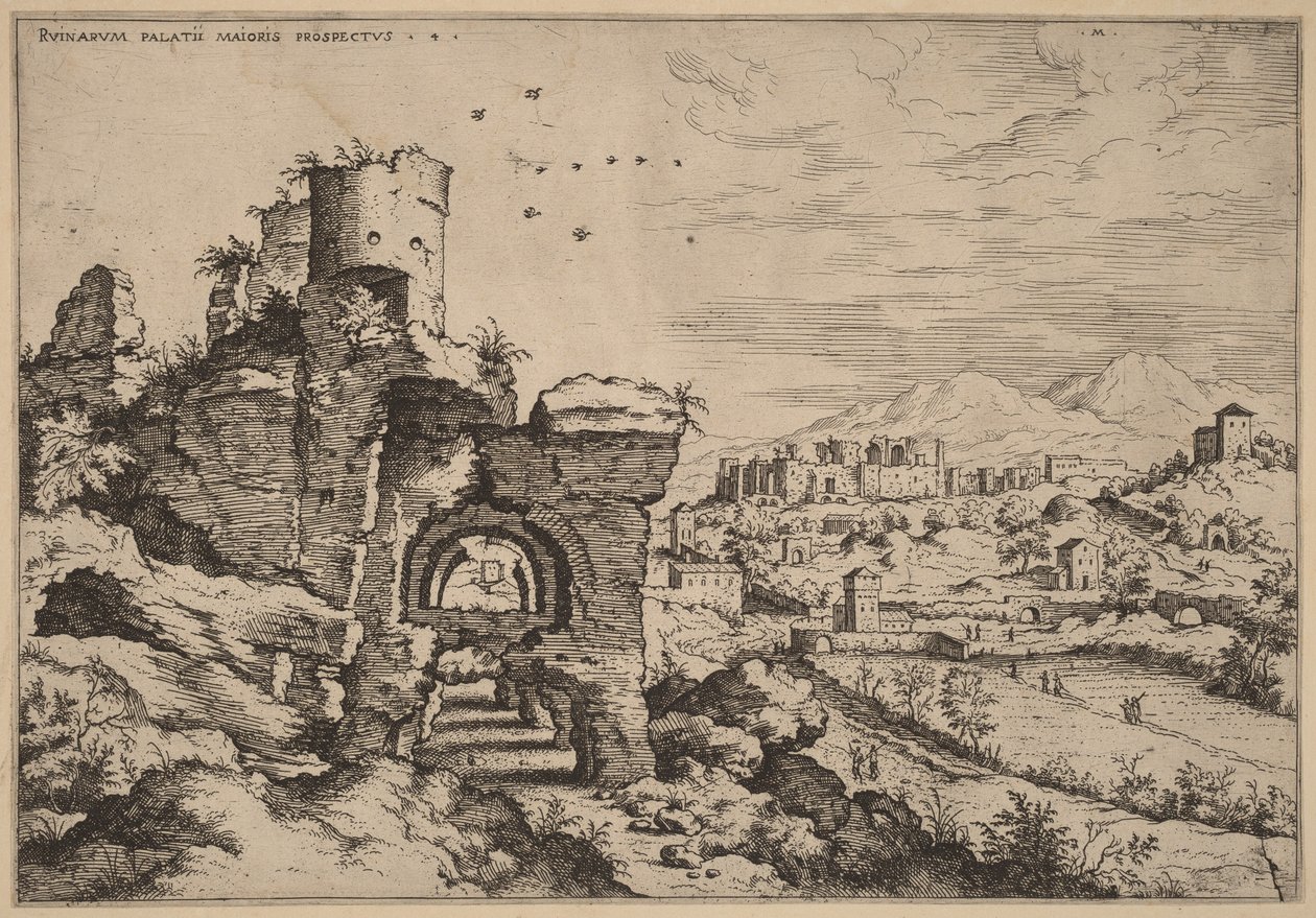 Rovine sul Palatino, con vista verso le Terme di Caracalla da Hieronymus Cock
