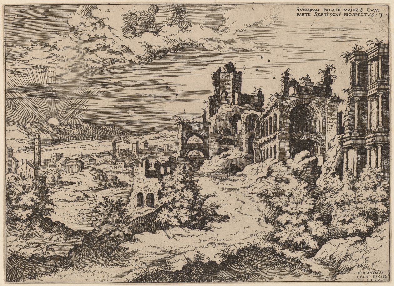 Rovine sul Palatino con un Paesaggio Panoramico da Hieronymus Cock