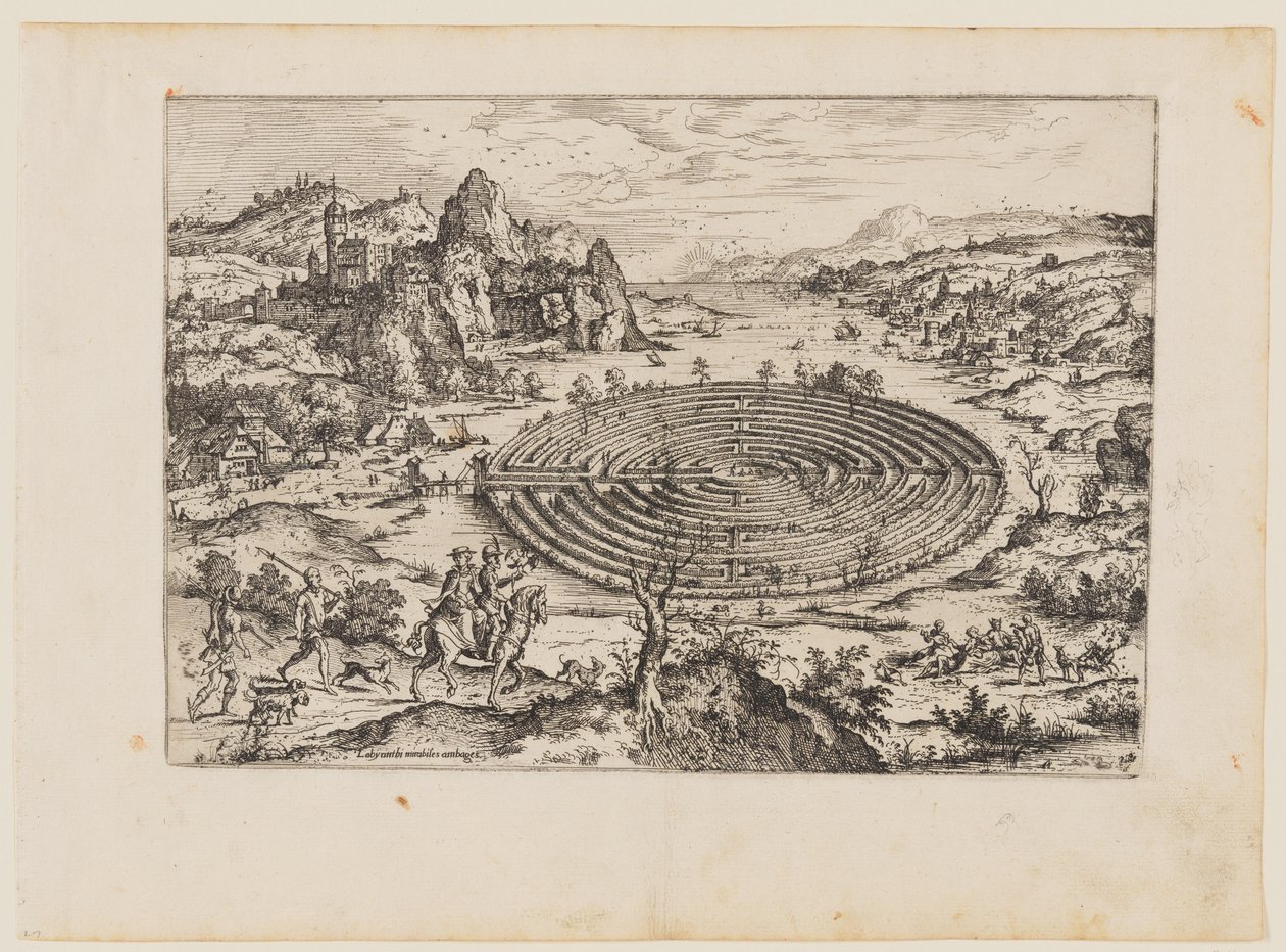 Il labirinto cretese, da Paesaggi con scene bibliche e mitologiche da Hieronymus Cock