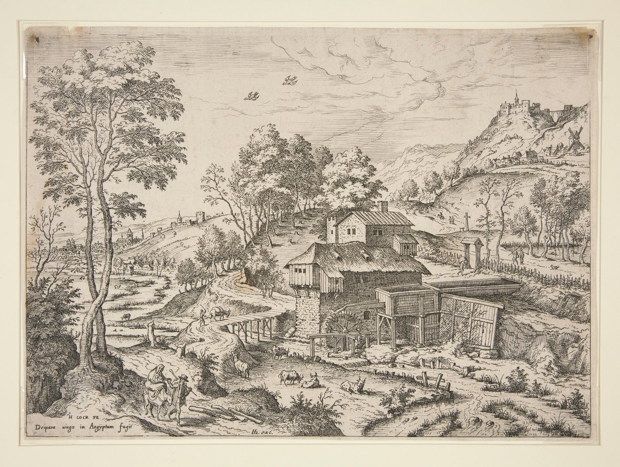 La fuga in Egitto, da Paesaggi con scene bibliche e mitologiche da Hieronymus Cock