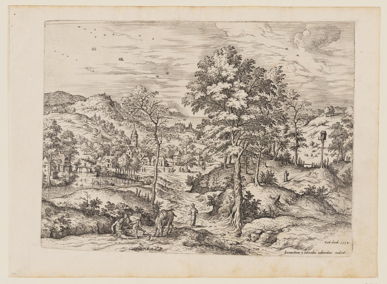 Il buon samaritano, da Paesaggi con scene bibliche e mitologiche da Hieronymus Cock