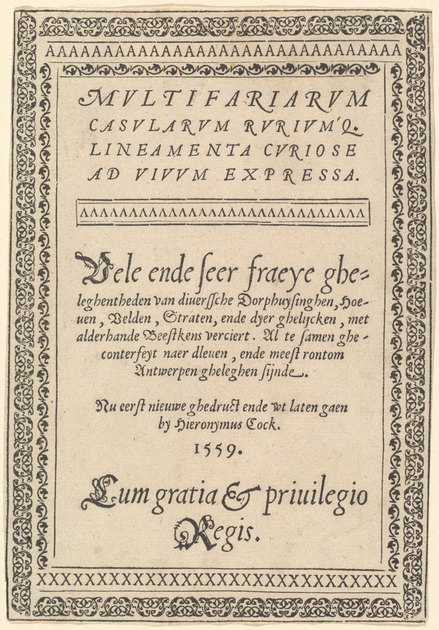 Frontespizio di "Multifariarum Casularum" da Hieronymus Cock
