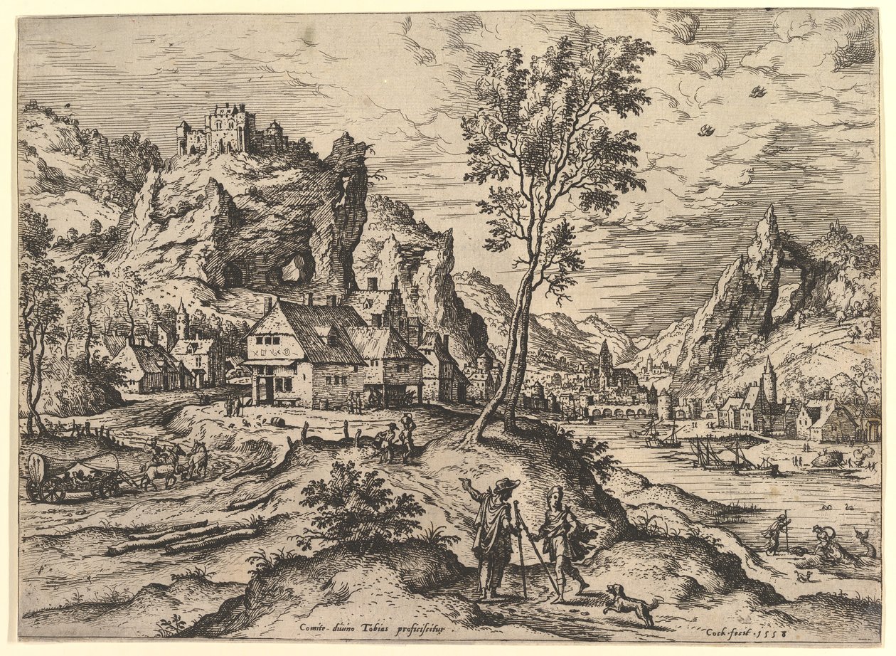 Tobia da Paesaggi con scene bibliche e mitologiche da Hieronymus Cock
