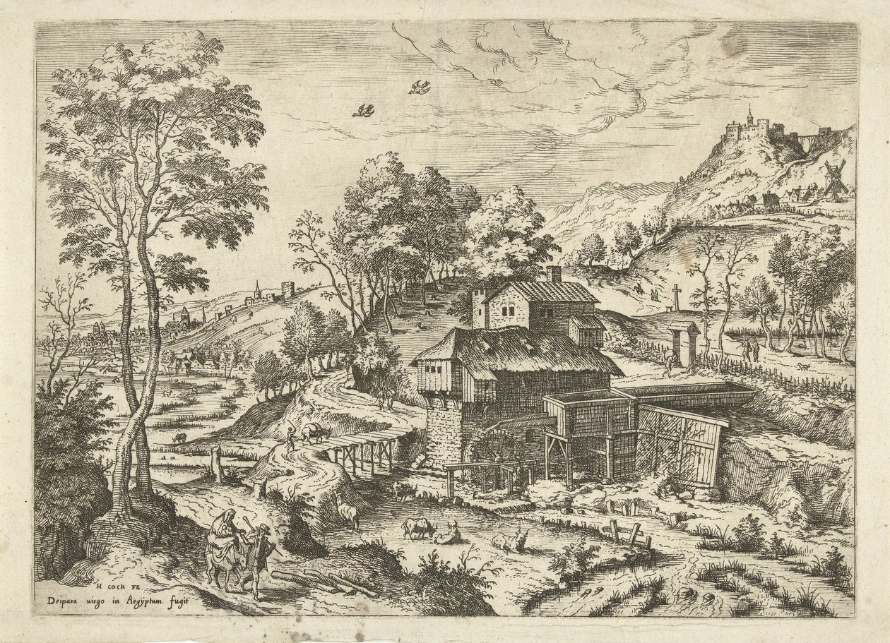 Fuga in Egitto Paesaggi con scene bibliche e mitologiche (titolo della serie) da Hieronymus Cock