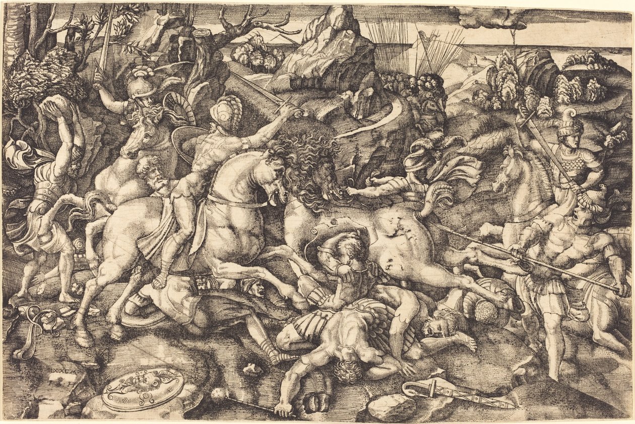 Combattimento tra cavalieri e fanti da Hieronymus Hopfer after Raphael