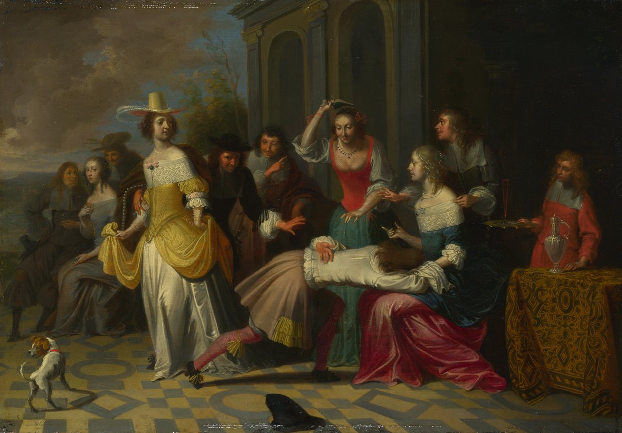 Signore e signori che giocano a La Main Chaude da Hieronymus, Janssens