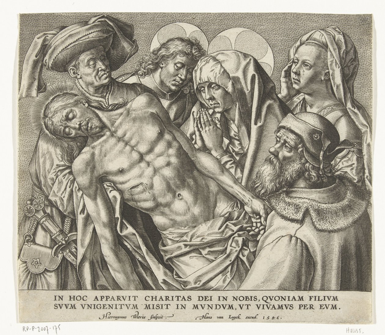 Il corpo di Cristo morto viene portato da Hieronymus Wierix