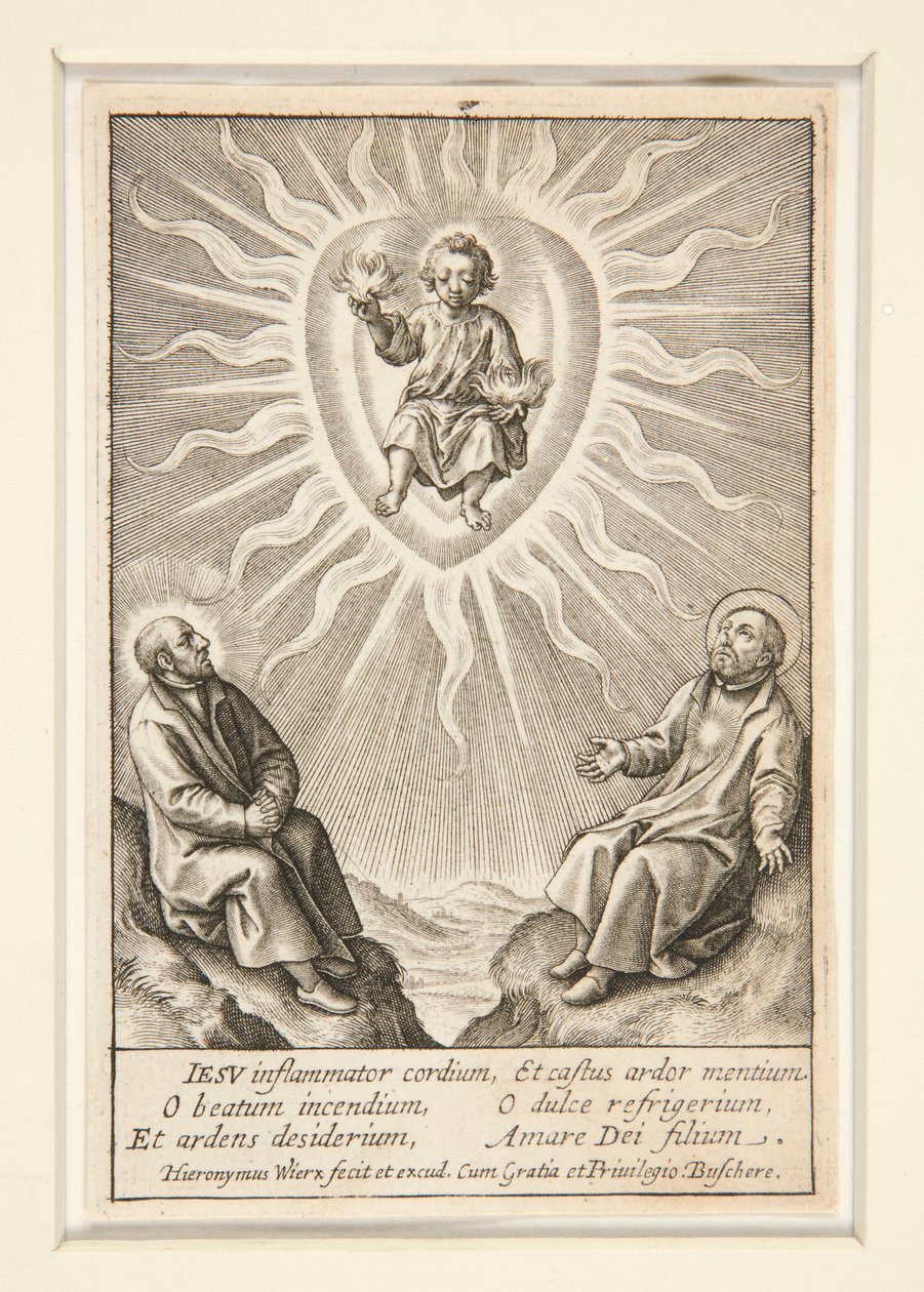 Il Bambino con un Cuore Fiammeggiante tra Ignazio di Loyola e Francesco Saverio da Hieronymus Wierix
