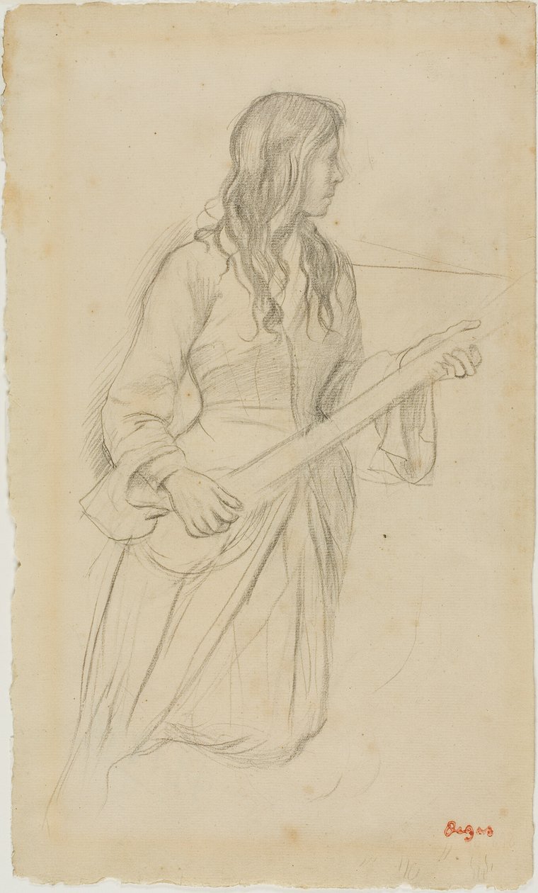 Giovane donna che suona il mandolino, studio per il ritratto di Mlle. Fiocre nel balletto "La Source". da Hilaire Germain Edgar Degas