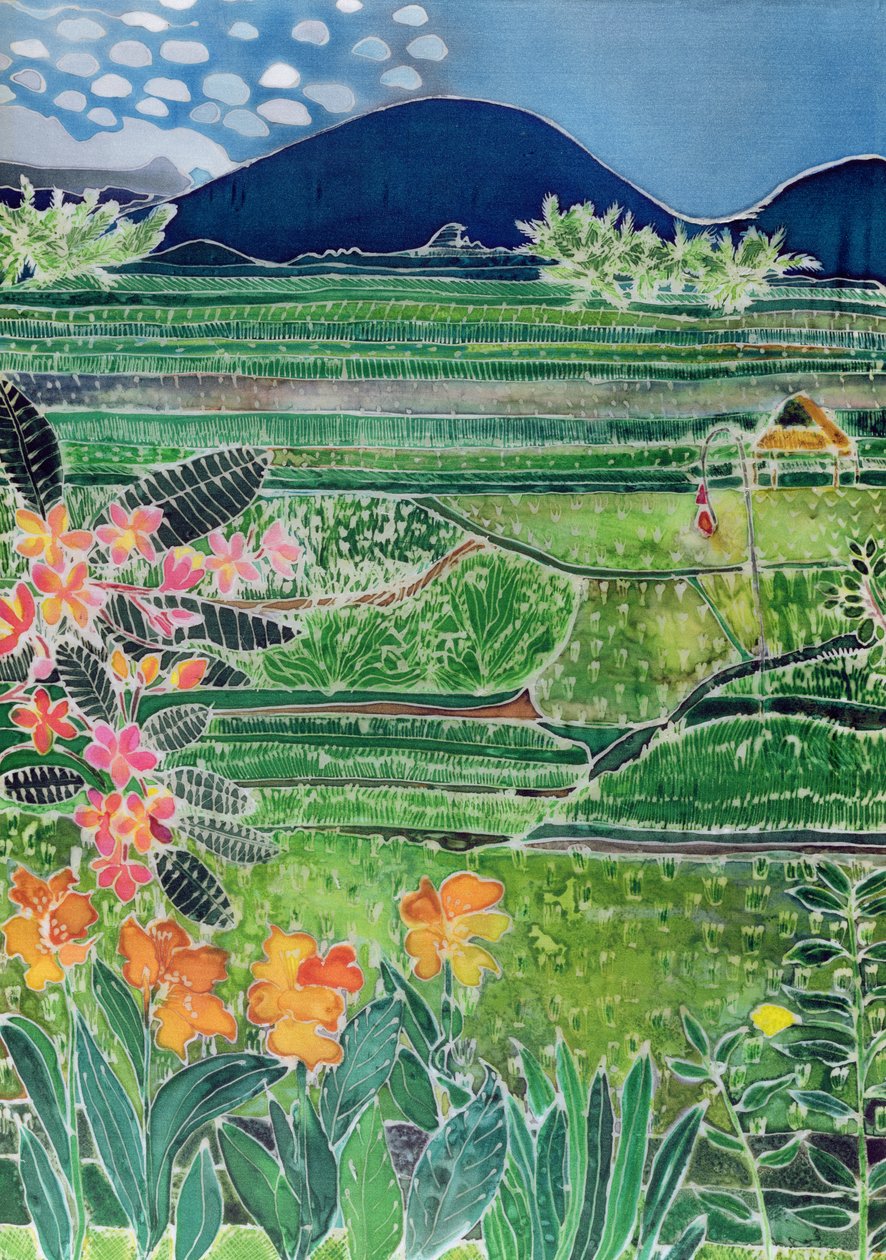 Risaie di Lovina con gigli e frangipani, Bali, 1996 da Hilary Simon